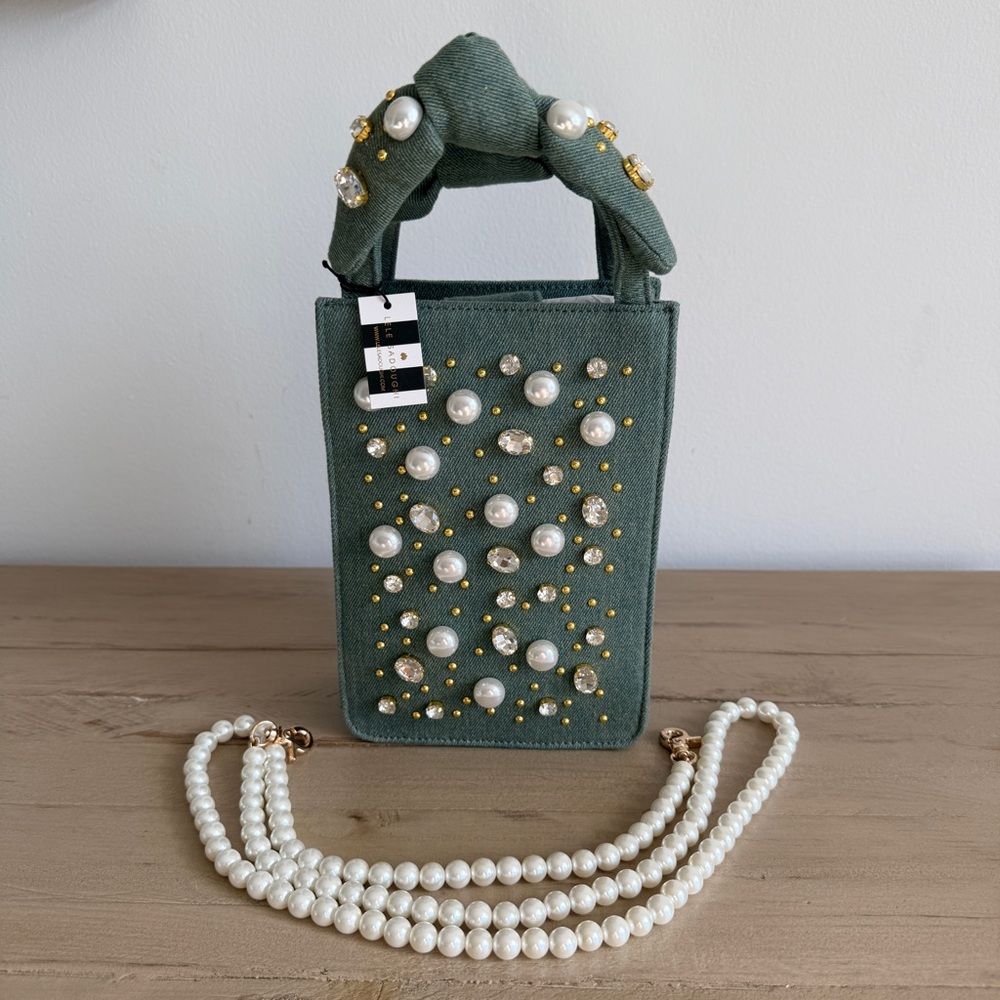NWT Lele Sadoughi Polly Embellished Crossbody Denim Crystal Bag - Picture 2 of 12
